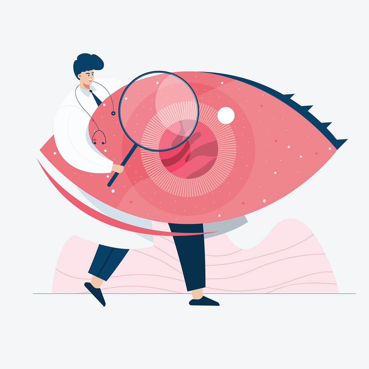 иллюстрация, символизирующая работу врача-офтальмолога с органами зрения